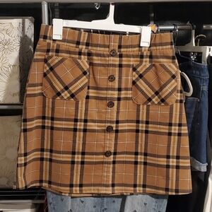 Brown plaid skirt, corduroy button down skirt, Torrid 00, Size medium, size 8/10